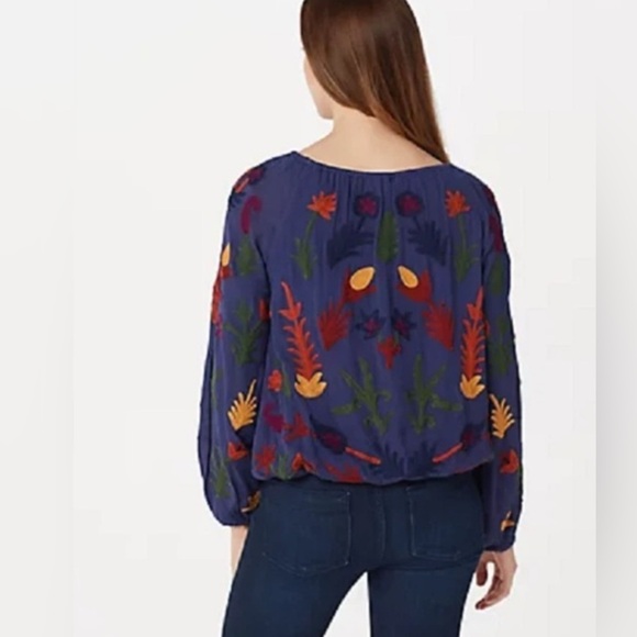 Laurie Felt Embroidered Peasant Blouse Top Blue Multi Floral Large - Picture 2 of 10